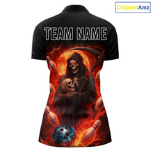 Load image into Gallery viewer, Black &amp; Orange Lightning Thunder Moon Reaper Bowling Shirt For Women Custom Skull Team Bowling Jersey NQS11643