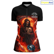 Load image into Gallery viewer, Black &amp; Orange Lightning Thunder Moon Reaper Bowling Shirt For Women Custom Skull Team Bowling Jersey NQS11643
