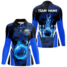 Load image into Gallery viewer, Blue triangle pattern flame bowling ball pins custom Women Bowling Polo Shirts, team bowling jerseys NQS7464