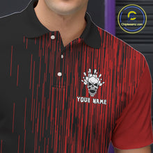 Load image into Gallery viewer, Black and Red pattern Flame Skull Bowling shirts for Men custom bowling jersey for team mens bowler NQS10254