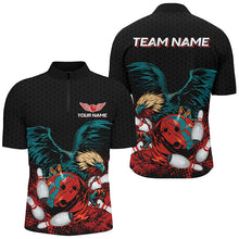 Load image into Gallery viewer, Eagle Bowling Polo, Quarter Zip Shirts For Men Custom team bowling jerseys, gift for bowlers | Black NQS8250