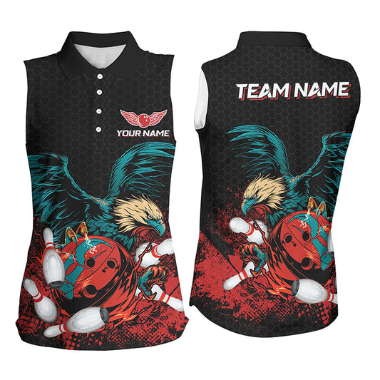 Eagle Bowling sleeveless polo Shirts For Women Custom team bowling jerseys, gift for bowlers | Black NQS8250