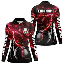 Load image into Gallery viewer, Red Lightning Thunder Black Women Bowling Polo, Quarter zip Shirt custom storm bowling team jerseys NQS8458