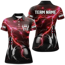 Load image into Gallery viewer, Red Lightning Thunder Black Women Bowling Polo, Quarter zip Shirt custom storm bowling team jerseys NQS8458
