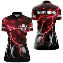 Load image into Gallery viewer, Red Lightning Thunder Black Women Bowling Polo, Quarter zip Shirt custom storm bowling team jerseys NQS8458