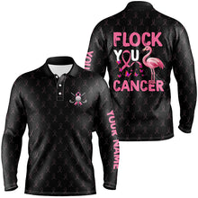 Load image into Gallery viewer, Black camo pink ribbons Mens Golf Polo Shirts custom Flamingo Flock you breast cancer golf shirts NQS8461