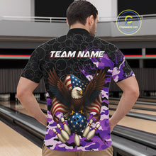 Load image into Gallery viewer, Black and Purple Camo American Flag Eagle Bowling Shirts For Men Custom Patriotic Team Bowling Jersey NQS10645