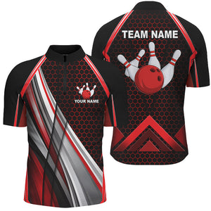 Black and Red Bowling Shirts For Men Custom Bowling Team League Jersey, Gift For Bowlers NQS8706