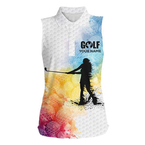 White golf ball skin Women sleeveless polo shirt custom golf top for ladies golfer gifts | Colorful NQS8710