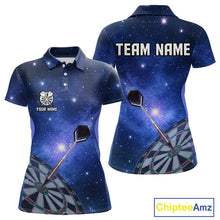 Load image into Gallery viewer, Blue galaxy space pattern Darts Polo, Quarter zip Shirts For Women Custom Team Darts Jersey Outfit NQS10876