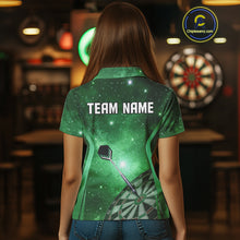 Load image into Gallery viewer, Green galaxy space pattern Darts Polo, Quarter zip Shirts For Women Custom Team Darts Jersey Outfit NQS10877