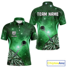Load image into Gallery viewer, Green galaxy space pattern Darts Polo, Quarter zip Shirts For Men Custom Team Darts Jersey Outfit NQS10877