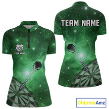 Load image into Gallery viewer, Green galaxy space pattern Darts Polo, Quarter zip Shirts For Women Custom Team Darts Jersey Outfit NQS10877