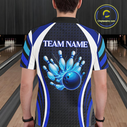 Blue Lightning Thunder Bowling Shirts For Men Custom Bowling Jerseys Men, Best Bowling Shirts NQS10879