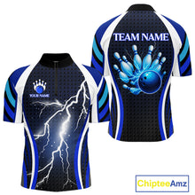Load image into Gallery viewer, Blue Lightning Thunder Bowling Shirts For Men Custom Bowling Jerseys Men, Best Bowling Shirts NQS10879