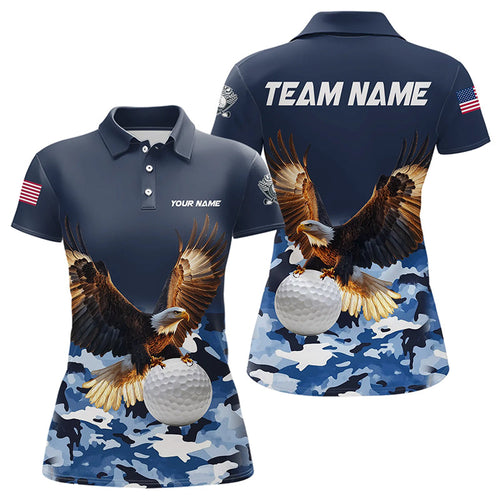 Blue Camo Eagle Golf Ball Womens Golf Polo Shirts custom patriotic golf tops for ladies golf wear NQS9171