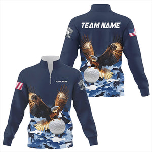 Blue Camo Eagle Golf Ball Quarter zip golf sweatshirt custom patriotic golf sweater golf wear NQS9171