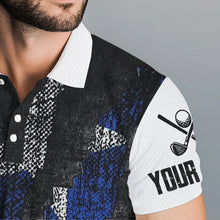 Load image into Gallery viewer, Black and White Grunge Texas Flag Men golf polo shirts custom Patriotic golf apparel for men NQS9377