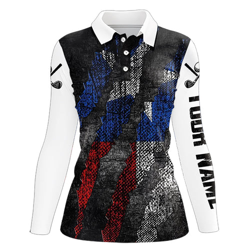 Black and White Grunge Texas Flag Women golf polo shirts custom Patriotic golf apparel for women NQS9377