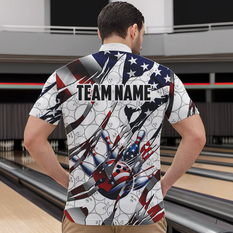 American flag white bowling camo Mens bowling shirts Custom patriotic Bowling Team League Jerseys NQS9378