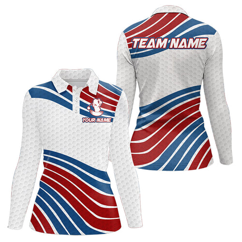 Red, White and Blue Pattern Women golf polo shirts custom Patriotic golf wear for ladies NQS9381
