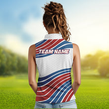 Load image into Gallery viewer, Red, White and Blue Pattern Women sleeveless polo shirts custom Patriotic golf wear for ladies NQS9381