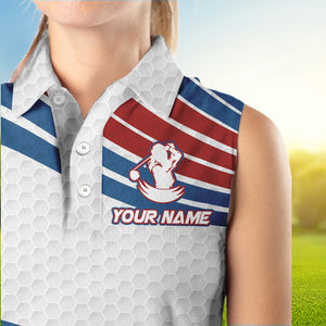 Red, White and Blue Pattern Women sleeveless polo shirts custom Patriotic golf wear for ladies NQS9381