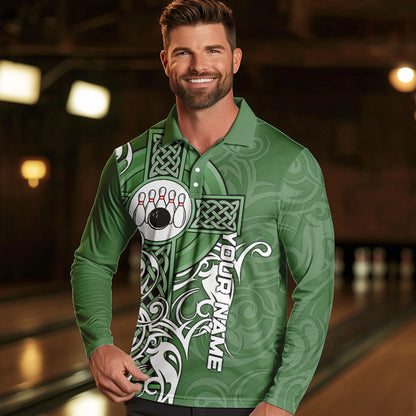 Green Irish Tribal Cross St Patrick's Day Mens bowling shirts Custom Lucky Bowling Team Jerseys NQS9382