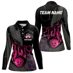 Black And Pink Flame Bowling Shirts For Women Custom Bowling Team League Jersey, Gift For Bowlers NQS9385