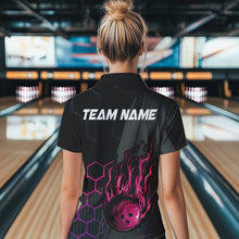 Load image into Gallery viewer, Black And Pink Flame Bowling Shirts For Women Custom Bowling Team League Jersey, Gift For Bowlers NQS9385