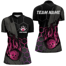 Load image into Gallery viewer, Black And Pink Flame Bowling Shirts For Women Custom Bowling Team League Jersey, Gift For Bowlers NQS9385