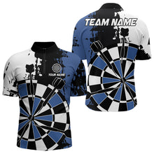 Load image into Gallery viewer, Personalized Black, Blue and White Grunge Darts Shirts For Men Custom Retro Team Darts Jersey NQS9525