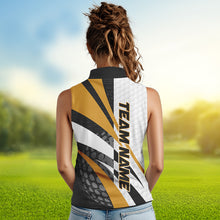 Load image into Gallery viewer, Black and White Women sleeveless polo shirt Customize name golf attire for team | Yellow NQS9528
