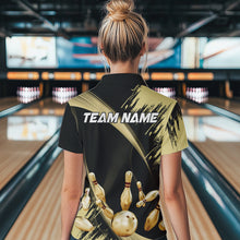 Load image into Gallery viewer, Personalized Black and Gold Bowling Polo, Quarter Zip Shirts For Women Custom Bowling Team Jersey NQS9531