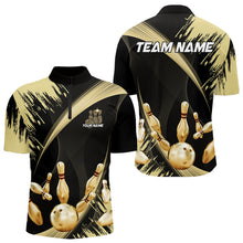 Load image into Gallery viewer, Personalized Black and Gold Bowling Polo, Quarter Zip Shirts For Mens Custom Bowling Team Jersey NQS9531