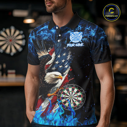 Blue Flame American Flag Eagle Men Dart Shirts Custom patriotic Dart Jersey NQS11645