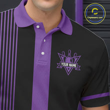 Load image into Gallery viewer, Custom Black and Purple American Flag Retro Bowling Team Shirts For Men, Patriotic Bowling Outfits NQS11650