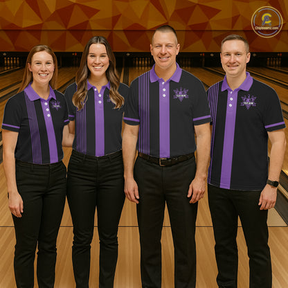 Custom Black and Purple American Flag Retro Bowling Team Shirts For Men, Patriotic Bowling Outfits NQS11650