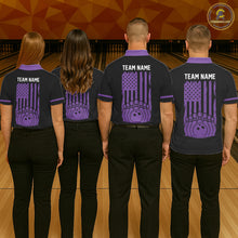Load image into Gallery viewer, Custom Black and Purple American Flag Retro Bowling Team Shirts For Men, Patriotic Bowling Outfits NQS11650