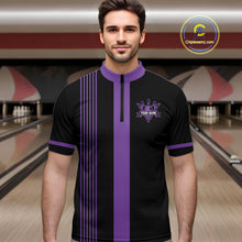 Load image into Gallery viewer, Custom Black and Purple American Flag Retro Bowling Team Shirts For Men, Patriotic Bowling Outfits NQS11650
