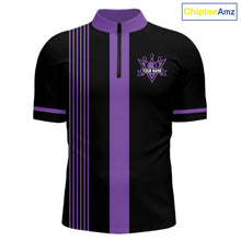 Load image into Gallery viewer, Custom Black and Purple American Flag Retro Bowling Team Shirts For Men, Patriotic Bowling Outfits NQS11650
