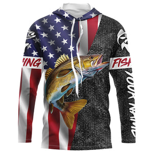 American Flag Walleye Fishing Custom long sleeve performance Fishing Shirts, Walleye Fishing jerseys NQS4925