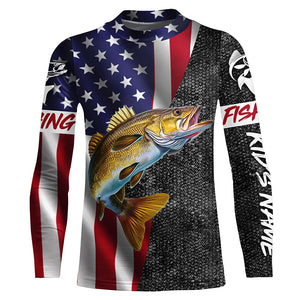 American Flag Walleye Fishing Custom long sleeve performance Fishing Shirts, Walleye Fishing jerseys NQS4925