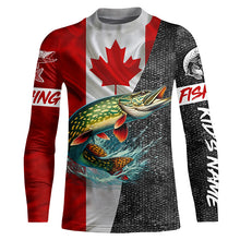 Load image into Gallery viewer, Canadian Flag Northern pike Fishing Custom long sleeve performance Fishing Shirt, pike Fishing jerseys NQS4927