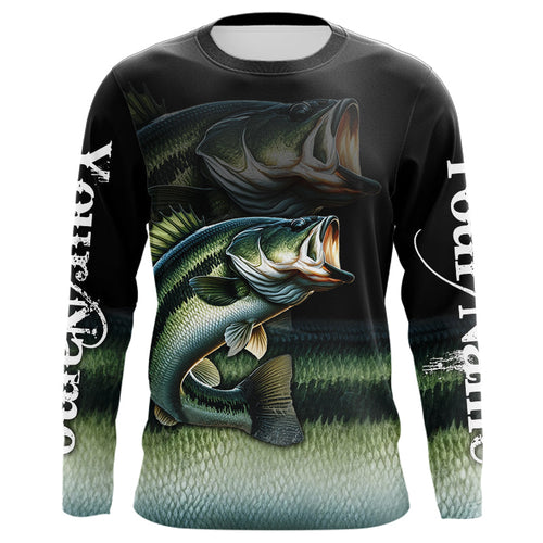 Largemouth Bass fishing green scales Custom sun protection Bass fishing jerseys, custom fishing gifts NQS9686