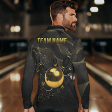 Load image into Gallery viewer, Personalized Black and Gold Bowling Polo, Quarter Zip Shirts For Men Custom Bowling Team League Jersey NQS9688