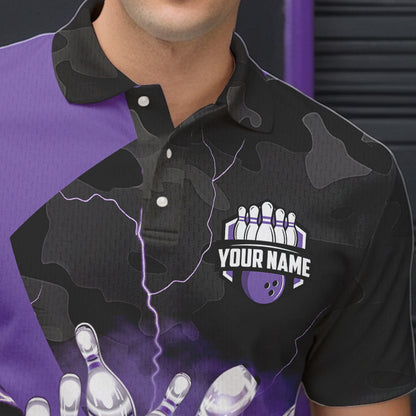 Black Camo Purple Lightning Thunder Bowling Shirts For Men Custom Bowling Team League Jerseys NQS9689