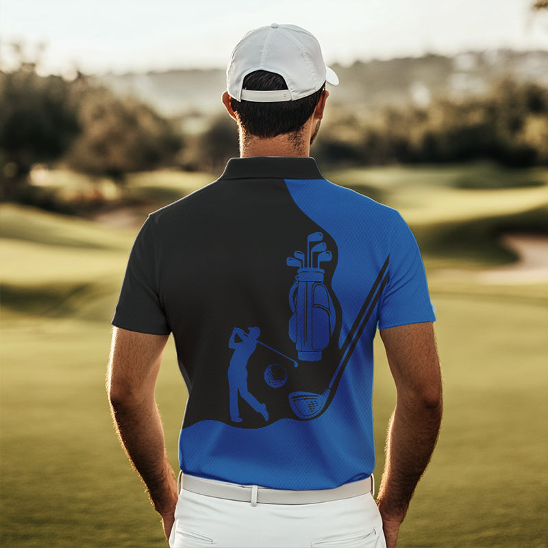 Black and Blue Mens golf polo shirt customized name golf clothing, personalized golf gifts NQS9691