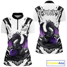 Load image into Gallery viewer, Black and White Bowling Polo, Quarter Zip Shirts For Women Custom Purple Dragon Bowling Team Jerseys NQS11740