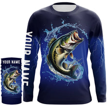 Load image into Gallery viewer, Largemouth Bass Fishing blue lightning long sleeve Fishing shirts Customized Bass fishing jerseys NQS287